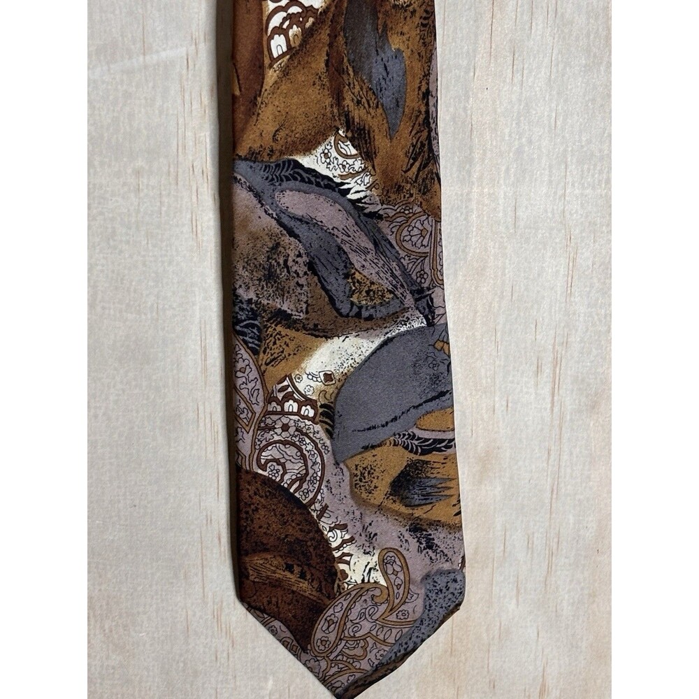 Vintage Pierre Balmain Grey And Yellow Printed Paisley Neck Tie 100% Silk